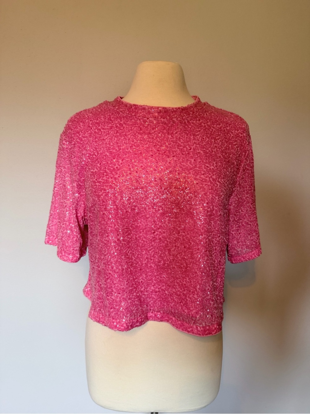 H&M Pink Sequin Crop Tee